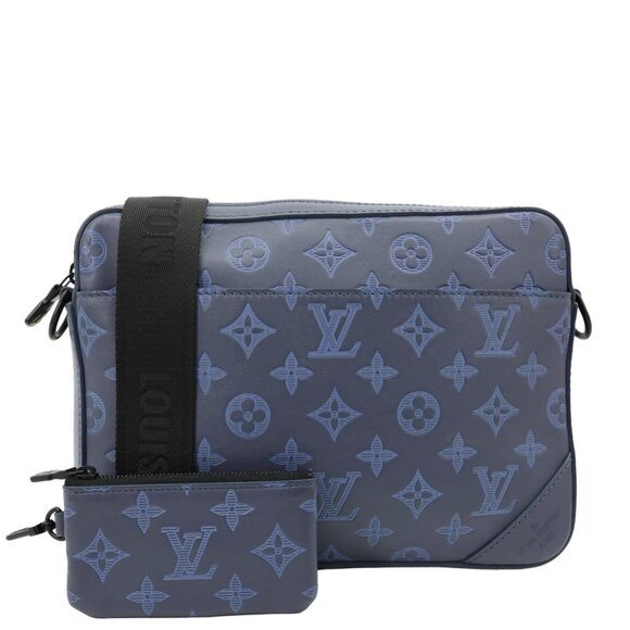 Louis Vuitton  Duo Monogram Shadow Leather Shoulder Bag Navy Blue - Picture 3 of 12